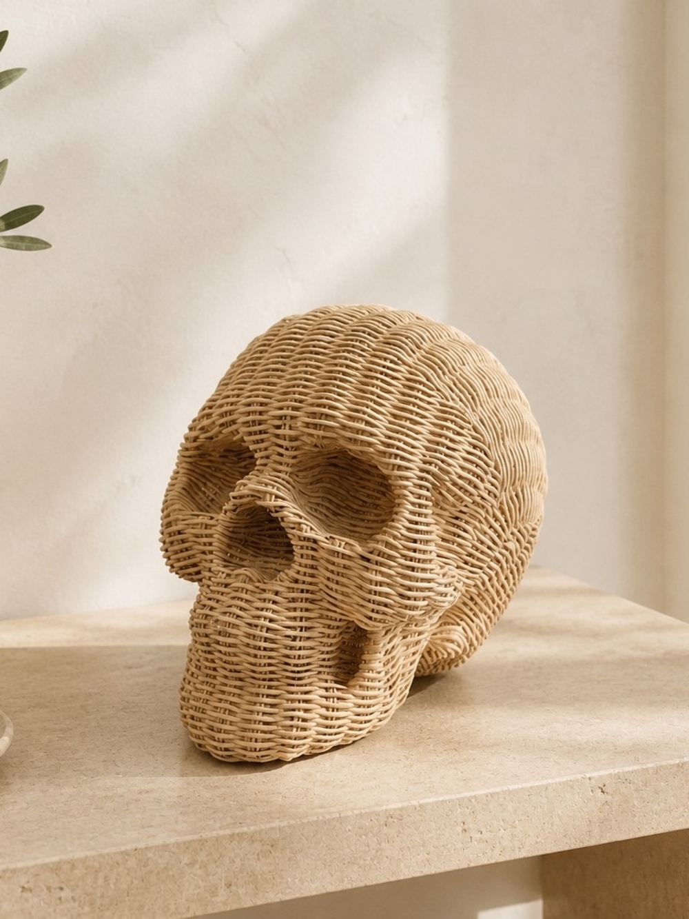 Woven Look Natural Tan Skull Sculpture